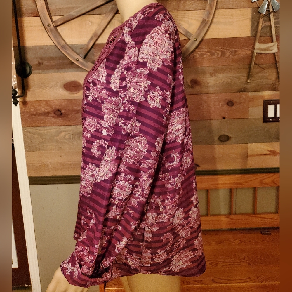 American Vintage Purple Floral/Stripes Lace Long Sleeve Blouse - Picture 4 of 10